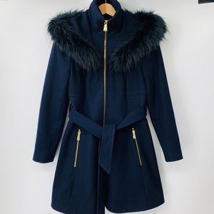 ⭐️ Amazing LAUNDRY PS Navy belted coat w fur hood